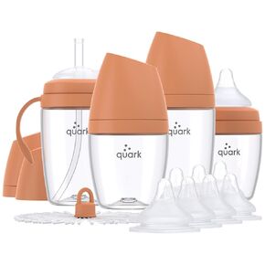 BuubiBottle Hybrid Bottle Feeding Bundle by Quark - Baby Bottle Set with Baby Bottles for Breastfed Babies from Newborn to Toddler - with RealFeel Anti Colic Nipples, Sippy Cup Conversion Kit - Gray