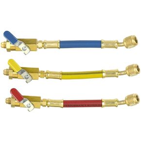 Imperial Tool 800MBS Set of 3 Low Loss Ball Valve Adapters with 6" Hose, Blue, Red, Yellow