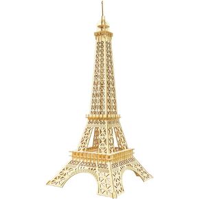 3D Wooden Puzzles Laser Engraving DIY Safe Assembly Constructor Kit Toy for Teens and Adults, World Famous Buildings Mechanical 3-D Models for Self-Assembly (Eiffel Tower)