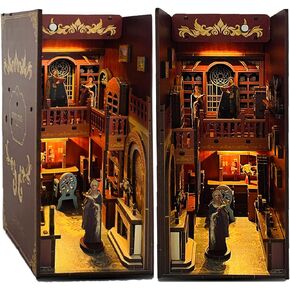 GXUANAN DIY Book Nook Kit, Bookends Model Buil、Dollhouse Miniature House, 3D Wooden Puzzles with LED Insert Decor,Decorative Bookend Stand Model Kits for Kids Teens Adults((Elf-Style)