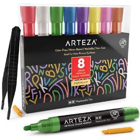 ARTEZA Liquid Chalk Markers, 42 Colors Pack with 50 Chalkboard Labels, Fine Tip Chalk Pens for Blackboard, Whiteboard, Windows, Mirrors, Glass