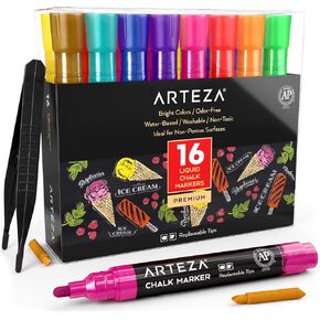 ARTEZA Liquid Chalk Markers, 42 Colors Pack with 50 Chalkboard Labels, Fine Tip Chalk Pens for Blackboard, Whiteboard, Windows, Mirrors, Glass