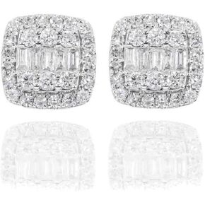 Square White Gold Plated 925 Sterling Silver Unisex Hypoallergenic 5A Cz Stone Large Iced Hip Hop Micro Pave Iced Baguette Stud Screw Back Post Big Earrings Jewelry Gifts For Men Women