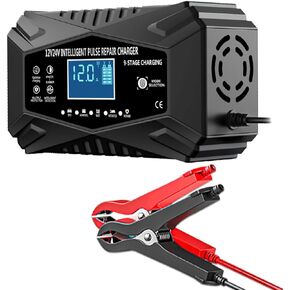 12-Amp Car Battery Charger,12V and 24V Smart Fully Automatic Maintainer Trickle Charger w/Temperature Compensation for Truck Motorcycle Lawn Mower Boat Marine Lead Acid Batteries (Black)