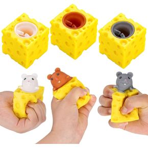6Pcs Squeeze Mouse Cheese Fidget Toy, Squishy Mice in Cheese Stress Ball for Kids, Pop Up Toy for Relieve Stress with Autism or ADHD