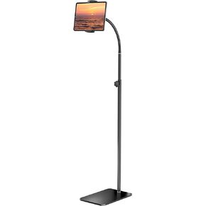 Tablet Floor Stand with 6.6lb Stable Base, Adjustable Height Tablet Holder with Flexible Gooseneck Arm, Compatible with Kindle, iPad and Cell Phones (4.7''-13''), Ideal for Hands-Free Use