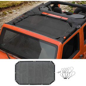 Voodonala for Jeep JK Sunshade Mesh Sun Shade Bikini Top Roof Sunblock Mesh Heat Shield Mesh for 2007-2018 Jeep Wrangler JK JKU 2 Door & 4 Door, Block Heat Block UV Rays Flag Black