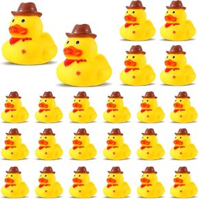 Set of 24 Cowboy Rubber Ducks with Hat Western Rubber Duckies Cowboy Mini Ducks Bathtub Ducky Favors Small Duck for Shower Birthday Swimming Western Party, 2.1 x 2 x 1.9 Inches