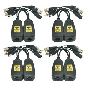 4 Pairs HD Video Balun Connectors Audio Data Power BNC Network Transceiver to AHD/TVI/CVI/CVBS RJ45 Adapter Transmitter for 720P/960P/1080P/3MP/5MP/8MP CCTV Security Surveillance Camera System