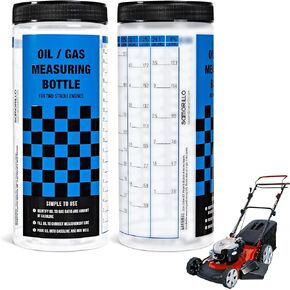 [2-Pack] Wide Mouth Oil / Gas Measuring Bottle - Reusable Mixing Bottle For Two Stroke Engines - Six Different Ratios & Smudge-Proof Measurements in Gallons & Liters - Mix Oil / Fuel Hundreds of Times