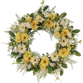 Puleo International 30" Artificial Chrysanthemum and Daisy Floral Spring Door Wreath,Yellow