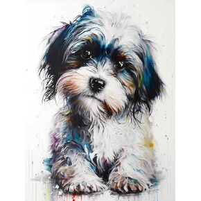 UPABLUNSO 5D DIY Colorful Animals Diamond Painting Kits, Dog Full Diamond Painting Kits for Adult, Sad Havanese DIY Craft Digital Painting Suitable for Wall Garden Decor or Gift 12x16inch