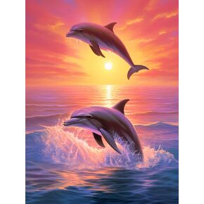 JIANCHENGART 5D Diamond Painting Kit,Ocean Animal Dolphin Turtle Fish Painting Dot 100% Full Drill Painting Cross Stitch Wall Decoration 30x40cm/11.8x15.7 inch (Dolphin-2)