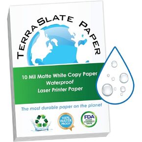 TerraSlate Paper 10 MIL 8.5" x 14" Waterproof Laser Printer/Copy Paper, White Printer Paper, 100 Sheets
