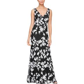 Alex Evenings Women's Long Sleeveless V-Neck Dress with Sequin Detail