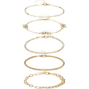 Gold Bracelet Sets for Women Girls 14K Real Gold Plated Link Chain Bracelets for Women Trendy Gold Stackable Bracelets for Jewelry Gifts Women