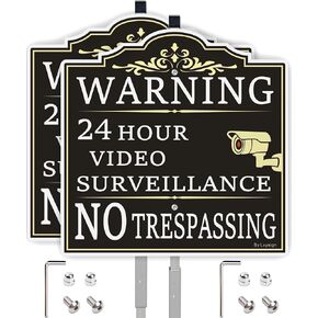 (2Pack) Large Video Surveillance Sign, No Trespassing Warning Sign, With 36" Long Stake 12 x 12 Inches 40Mil Thick Aluminum sign, CCTV Security Camera Signs Weatherproof and Fade in Saudi Arabia