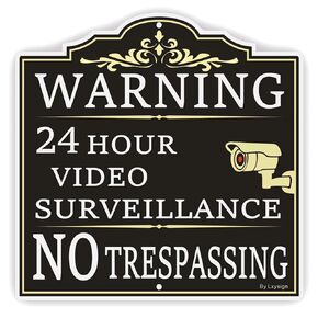 (2Pack) Large Video Surveillance Sign, No Trespassing Warning Sign, With 36" Long Stake 12 x 12 Inches 40Mil Thick Aluminum sign, CCTV Security Camera Signs Weatherproof and Fade