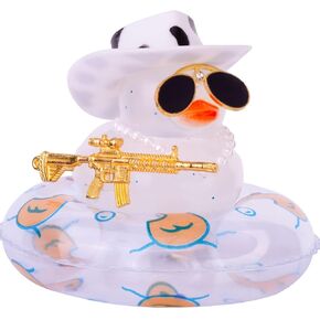 Car Rubber Duck Dashboard Decoration Colorful Duck Car Ornaments with Special Props Mini Swim Ring Sunglasses Cowboy or Sun Hat