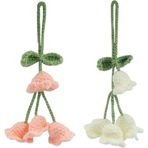 findTop 2 pcs Car Charms, Car Accessories for Women Interior, Car Rearview Mirror Charm, Hand-Woven Tumbleweed Pendant, for Cars, Backpacks, Dolls, Keychains, Cell Phone Decoration(Pink and White)