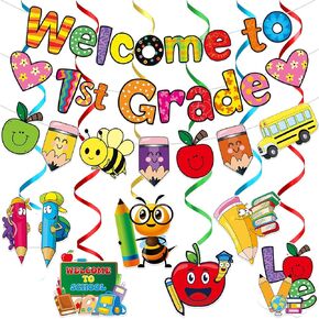 Welcome To 1st Grade Banner First Day of 1st Grade Decorations Welcome Back to 1st Grade Banner with Hanging Decorations Back to School Decorations 1st Grade Classroom Decorations