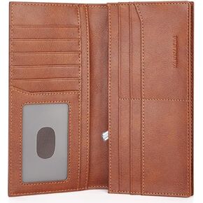 VANNANBA Mens Bifold Long Wallet RFID Blocking Checkbook Wallets,Italian Leather Slim Card Holder for Men with Gift Box(Dark Brown)
