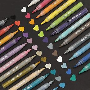 Lelix Acrylic Paint Markers, 24 Colors Permanent Acrylic Paint Pens for Rock, Glass painting, Ceramic, Wood, Canvas, Fabric, Photo Album, DIY Craft Projects, Medium Point