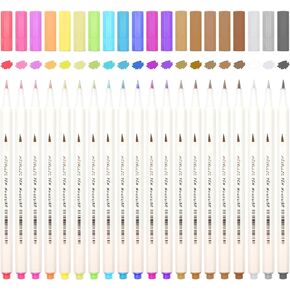SAYEEC Metallic Brush Pens 20 Colors Art Metallic Markers Soft Brush Tip Calligraphy Paint Pens for Black Paper Rock Painting Lettering Card Making Scrapbooking Fabric Metal Ceramics Glass DIY Crafts