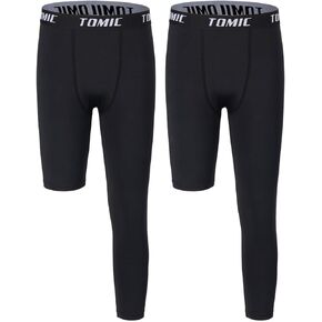 Tomic Boys Youth Compression Leggings One Leg 3/4 Athletic Training Tights for Kids Basketball Sport Base Layer Pants