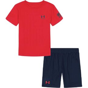 Under Armour Boys Outdoor Set, Cohesive Pants & Top Tshirt And Short Set, Red Freedom Flag, 4 US