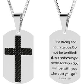 putouzip Men Black Dog Tag Necklace 316L Stainless Steel Cuban Link Chain Iced Out Pendant