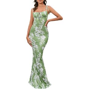 Women's Summer Bodycon Long Dress Tie Spaghetti Strap Sleeveless Backless Elegant Maxi Dresses