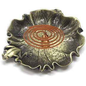 Insence Burner Holder, Insence Burner Dish, Incense Holder - Lotus Leaf Incense Burner, Frog, Small Size for Stick Cone Coil Incense with Removable Incense Holder/NO Incense, D: 3.94inch (Brass)