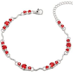 COOLSTEELANDBEYOND Adjustable Link Chain Anklet Bracelet with Charms of Red Solitaire Cubic Zirconia Sparkling