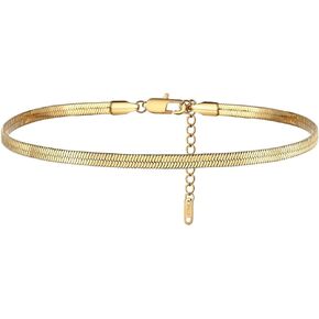 CANDYFANCY Gold Ankle Bracelets for Women Flat Mariner Cuban Rope Snake Anklet 18K Gold Plated Foot Chain Cuban Link Adjustable Ankle Bracelets for Women