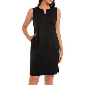 Lightbare Womens UPF 50+ Casual Sundress Sleeveless Tank Dress Notch Neck Summer Floral Dresses with Pockets Loose Fit