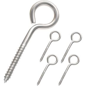4 Inches Screw Eyes, Heavy Duty Screw Eye Hooks Screw Eye Bolts for Hanging Indoor & Outdoor Use, Self Tapping Eyelet Screws for Woods Securing Cable Wires, 304 Stainless Steel, 10 PCS