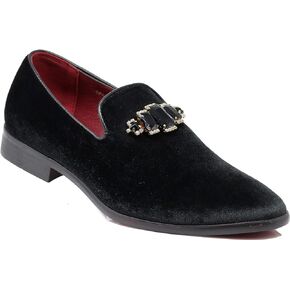 SPK32 Men's Vintage Plain Rhinestone Velvet Dress Loafers Slip On Shoes Classic Tuxedo Dress Shoes