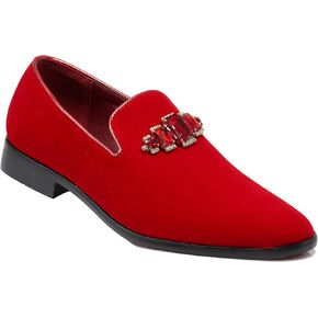 SPK32 Men's Vintage Plain Rhinestone Velvet Dress Loafers Slip On Shoes Classic Tuxedo Dress Shoes in Kuwait