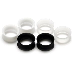 Mystic Metals Body Jewelry Set of 3 Pairs Thin Wall Silicone Tunnels (Black Clear White) - 0g (8mm) - All 3 Pair Included