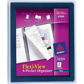 Avery Flexi-View 6 Pocket Organizer, Holds up to 150 Sheets, 1 Blue Organizer (47696)