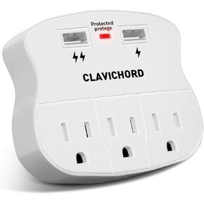 Surge Protector USB Wall Mount- Multi Plug Outlet Expander Surge Protector Wall Mount with 2 USB Charging Ports for Home/School/Office