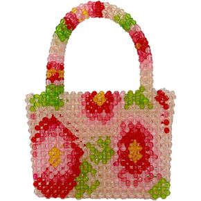 Womens Luxury Flower Beaded Handbag Handmade Acrylic Tote Bags for Wedding Party Fancy Purse with Top Handle