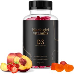 Black Girl Vitamins - Vitamin D3 Gummies, for Immune, Energy, and Bone Support, 2000IU (50mcg) per Serving, Gluten-Free, (Multi-Flavored), 60ct