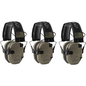 Walker's Razor Slim Shooter Electronic Hunting Folding Hearing Protection Earmuffs w/ 23dB Noise Reduction & Sound Amplification, Tan Patriot (3 Pack)