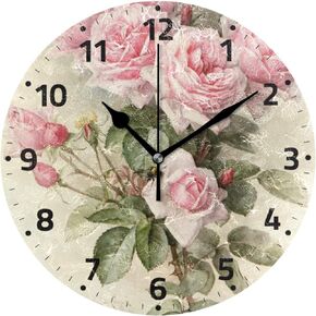 ALAZA Rose Floral Flower Wall Clock Non Ticking Decorative Desk Clock for Bedroom Kitchen Living Room School Office 9.4 Inch