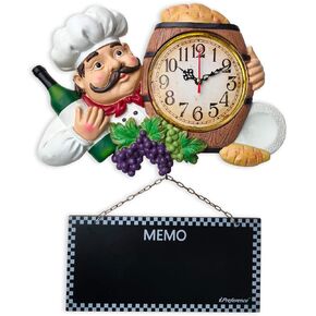 2 in 1 Wall Clock and Black Board with Chef Décor Display and Leave Your Message on The rewritable Black Board, Decoration/Home/Kitchen/Restaurant/Bar