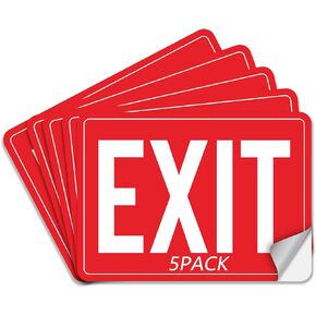 Exit Signs for Business, 5-pack 10x7inch Premium Self-Adhesive Vinyl, Exit Signs Stickers, Weatherproof