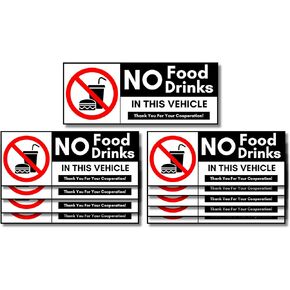 No Food Or Drink Allowed Vinyl Sticker Sign, 10 Pack No Food or Drink Allowed In This Vehicle, 2x5in No Food or Drink Allowed in This Vehicle Premium Adhesive Vinyl Decal UV Weatherproof Warning Signs
