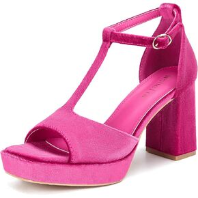 Platform Heels for Women Chunky Platform Sandals T-Strap Sexy Block Heeled Square Open Toe Pumps Ankle Strap Prom Party Wedding Dress Shoes
